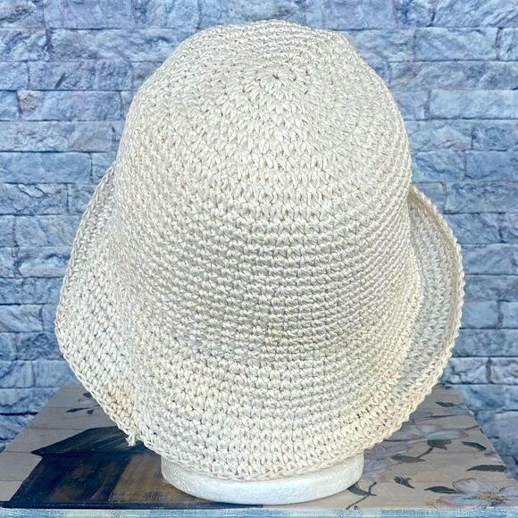 Vintage Woven Summer Hat Floppy Brim Embroidered 100% Woven Paper - Picture 7 of 8